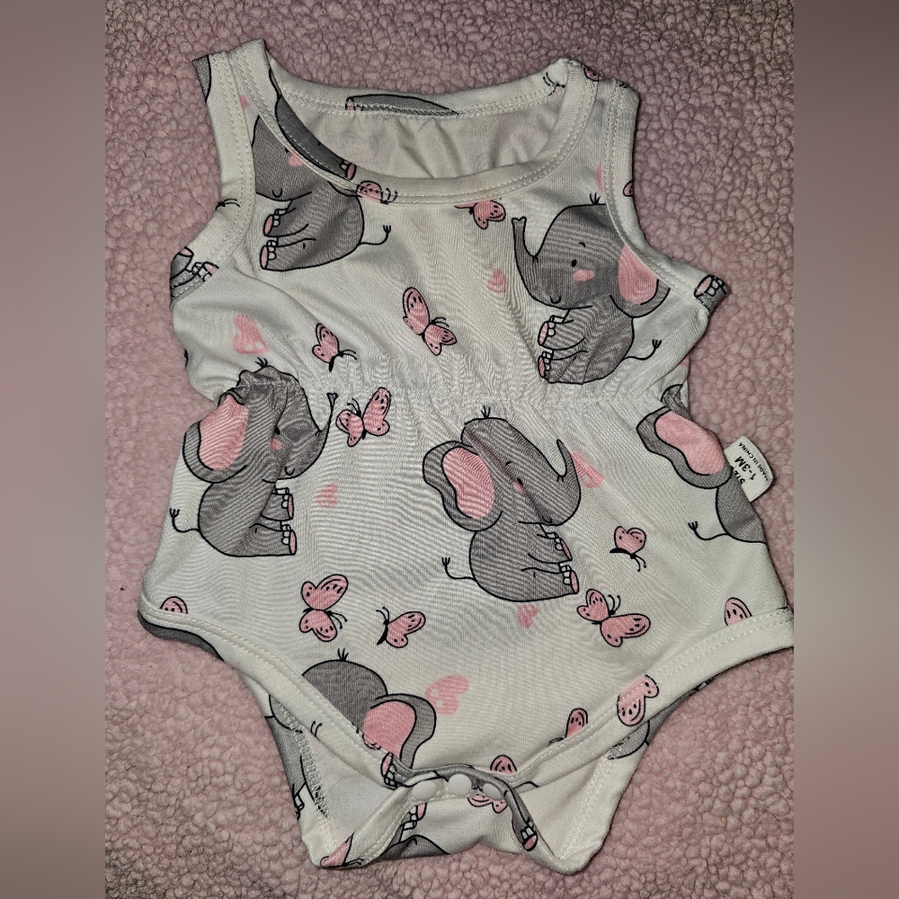 SHEIN Pink and Gray Elephant Bodysuit